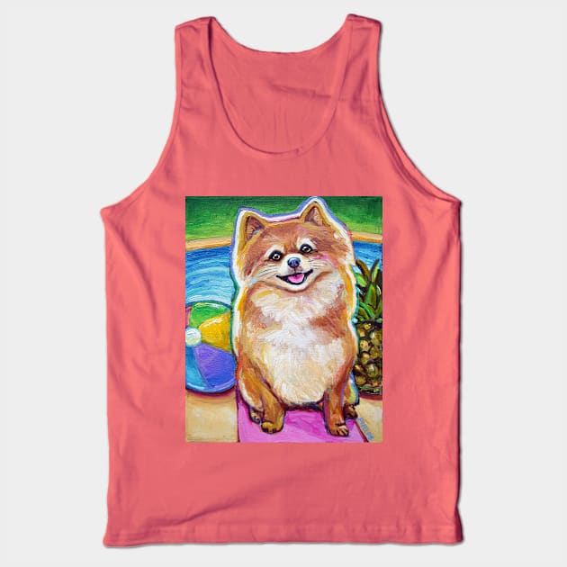 Super Cute Poolside Pomeranian by Robert Phelps Tank Top by RobertPhelpsArt